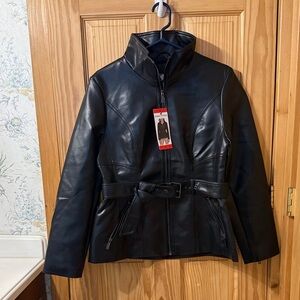 Kenneth Cole New York Black Faux Leather Jacket with Belt